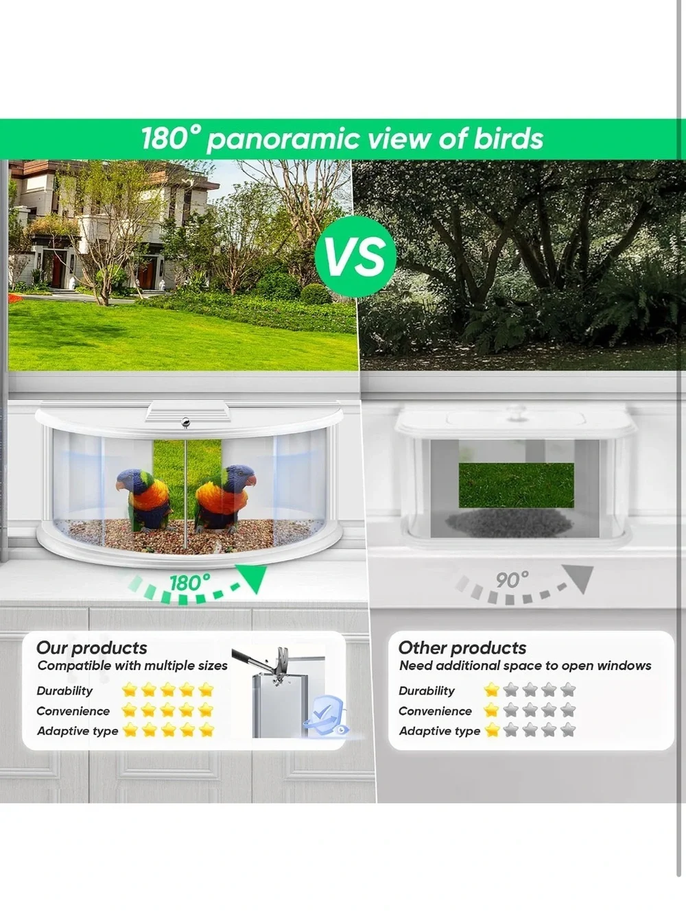 180° Indoor Window Bird Feeder Adjustable 27–38” Insert Bird Watching Feeder |